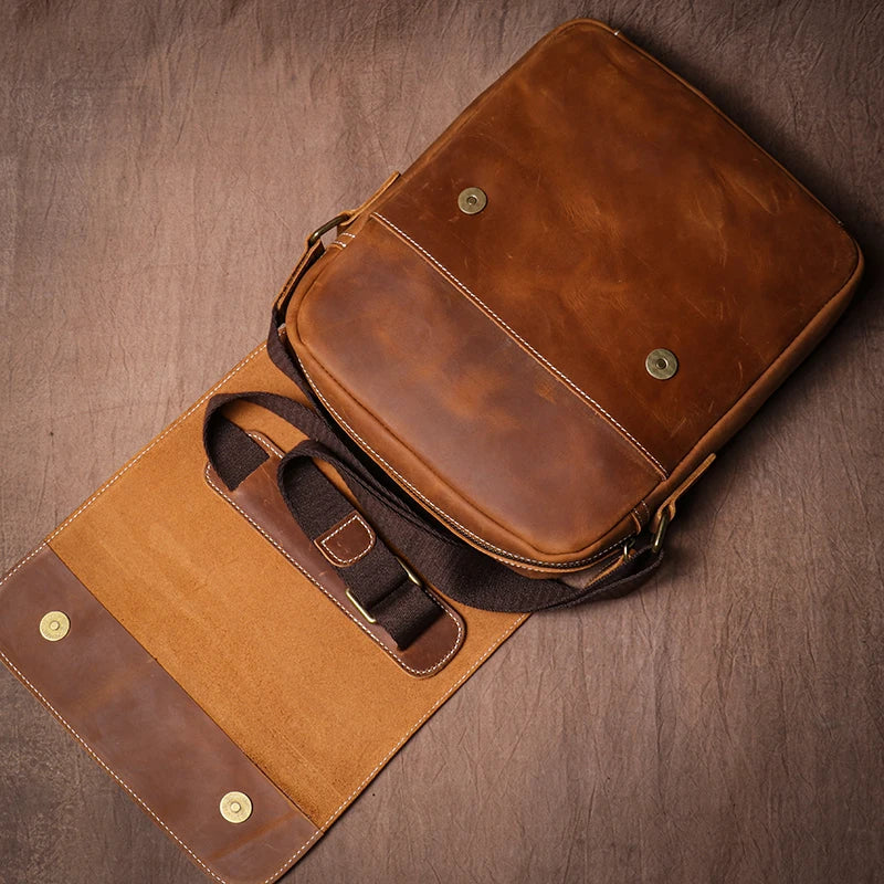Sac à bandoulière en cuir véritable pour homme, style vintage classique à rabat, sacoche de luxe de qualité supérieure