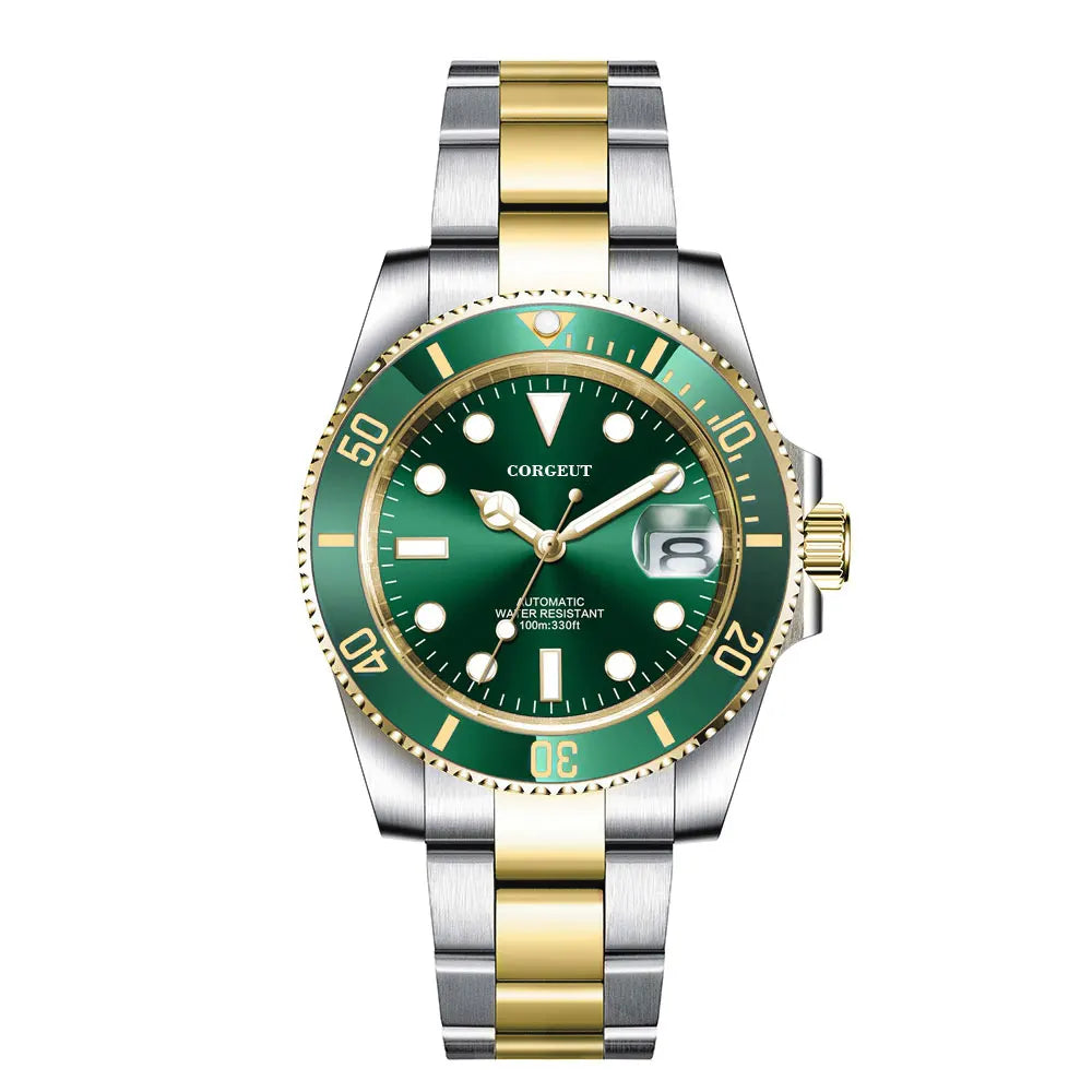 Montre de luxe automatique pour homme, modèle japonais NH35 MIYOTA 8215, bracelet en or bicolore, cadran bleu soleillé stérile, verre saphir