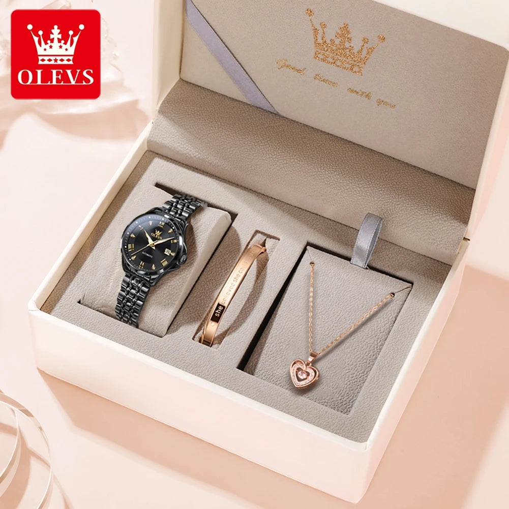 OLEVS 6702 Auto Date Mechanical Watch For Women Roman Scale Luxury Luminous Hand Clock Stainless Steel Waterproof Woman Watches