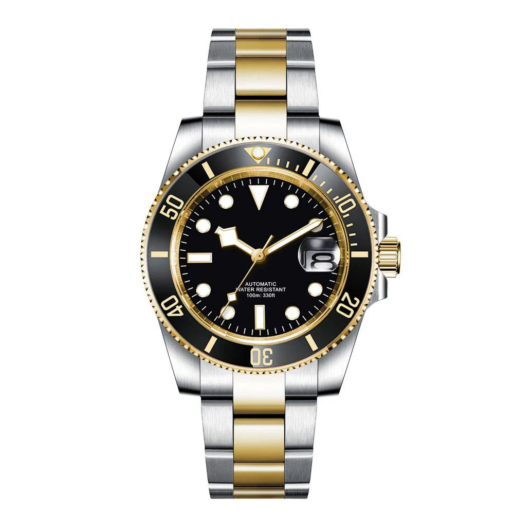 Montre de luxe automatique pour homme, modèle japonais NH35 MIYOTA 8215, bracelet en or bicolore, cadran bleu soleillé stérile, verre saphir