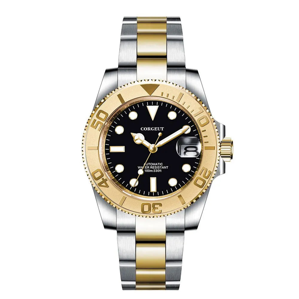 Montre de luxe automatique pour homme, modèle japonais NH35 MIYOTA 8215, bracelet en or bicolore, cadran bleu soleillé stérile, verre saphir