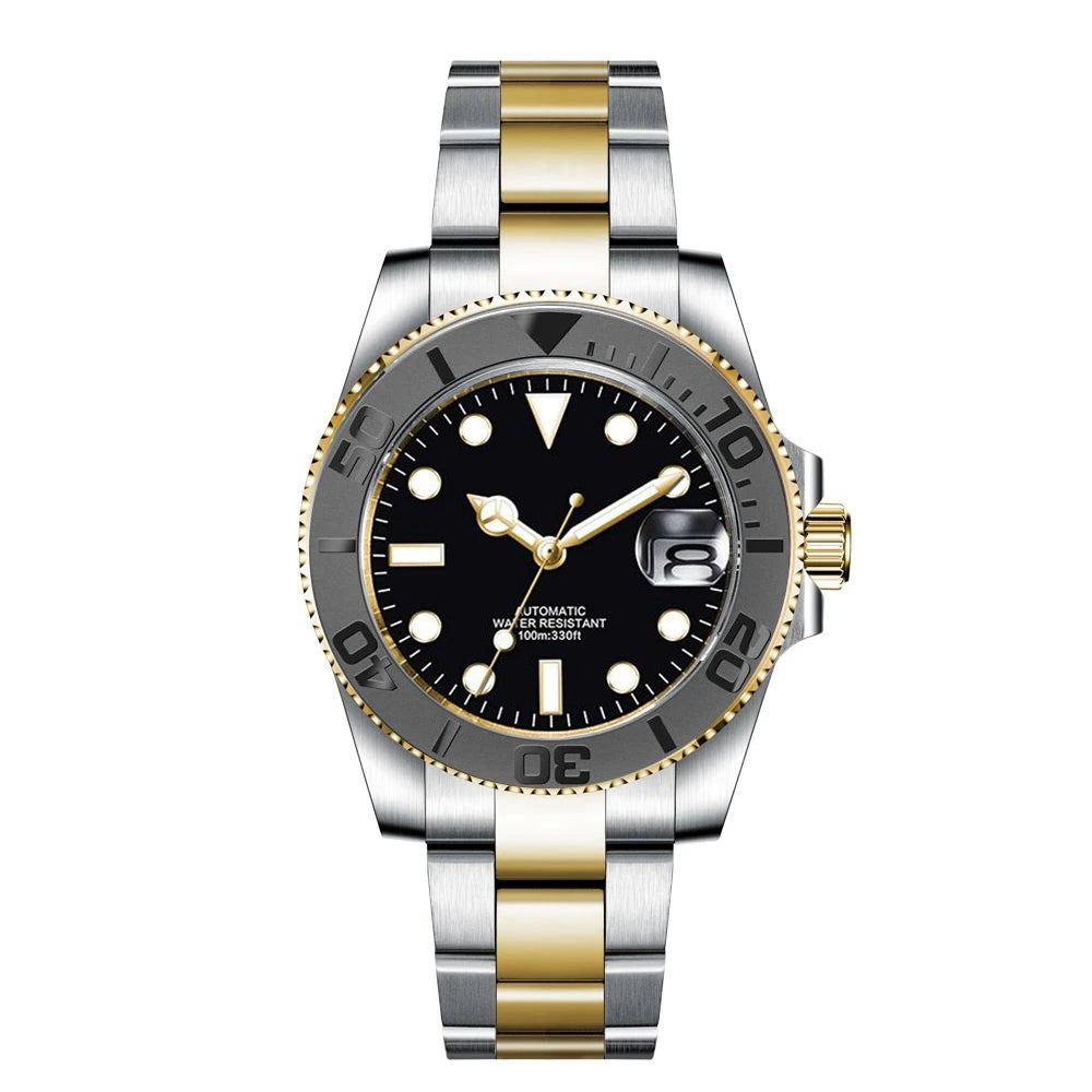 Montre de luxe automatique pour homme, modèle japonais NH35 MIYOTA 8215, bracelet en or bicolore, cadran bleu soleillé stérile, verre saphir