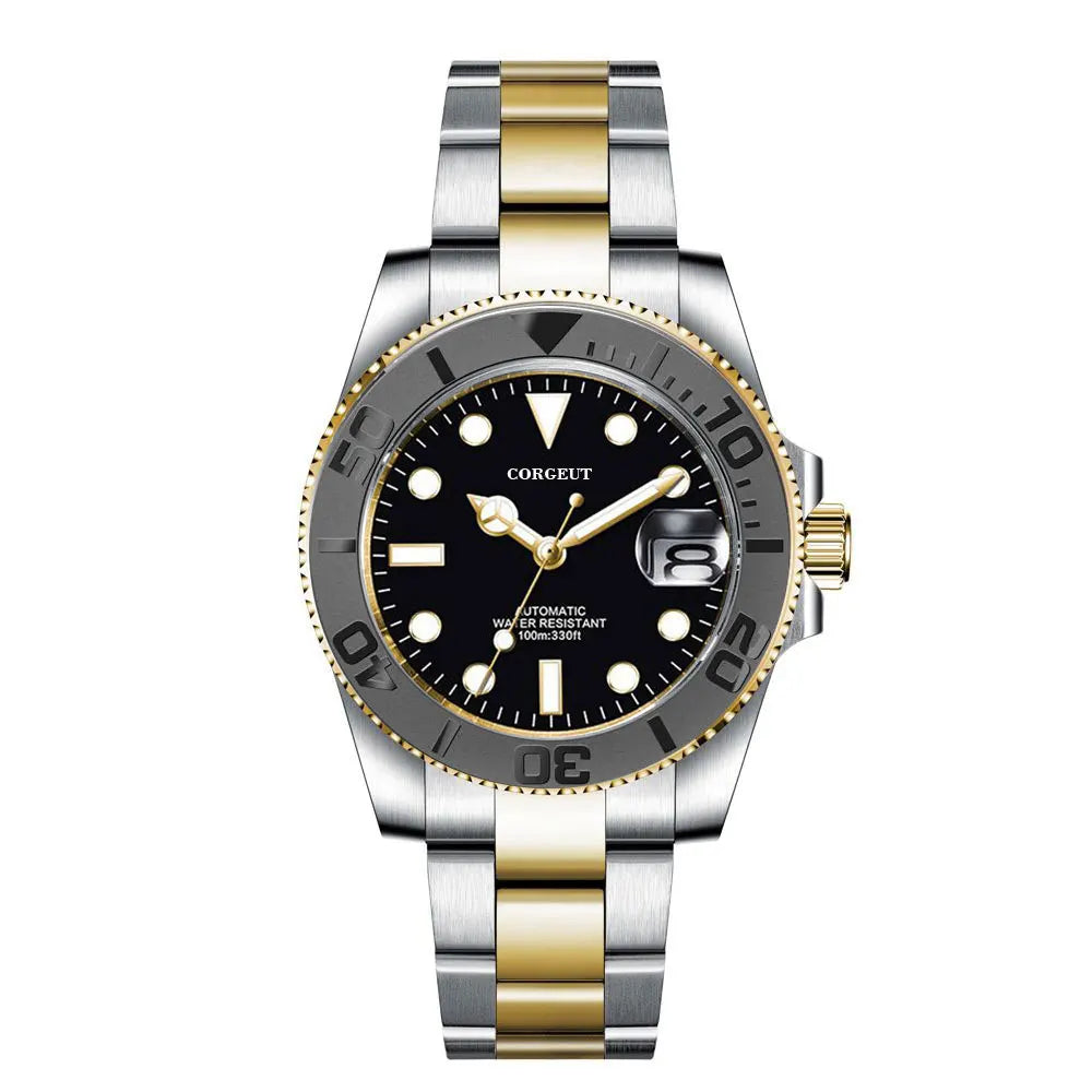 Montre de luxe automatique pour homme, modèle japonais NH35 MIYOTA 8215, bracelet en or bicolore, cadran bleu soleillé stérile, verre saphir