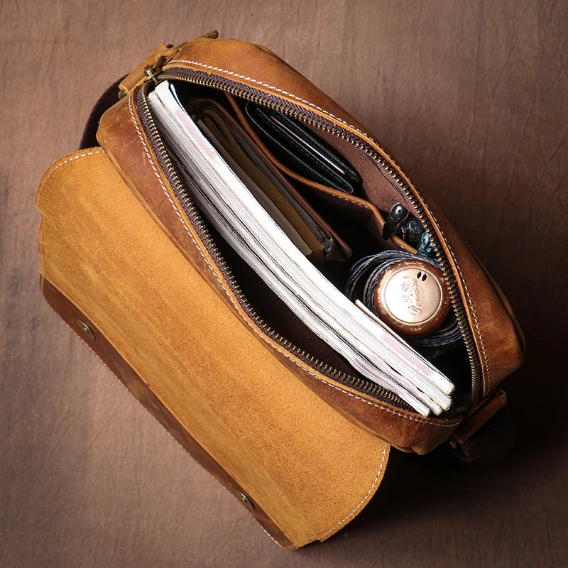 Sac à bandoulière en cuir véritable pour homme, style vintage classique à rabat, sacoche de luxe de qualité supérieure