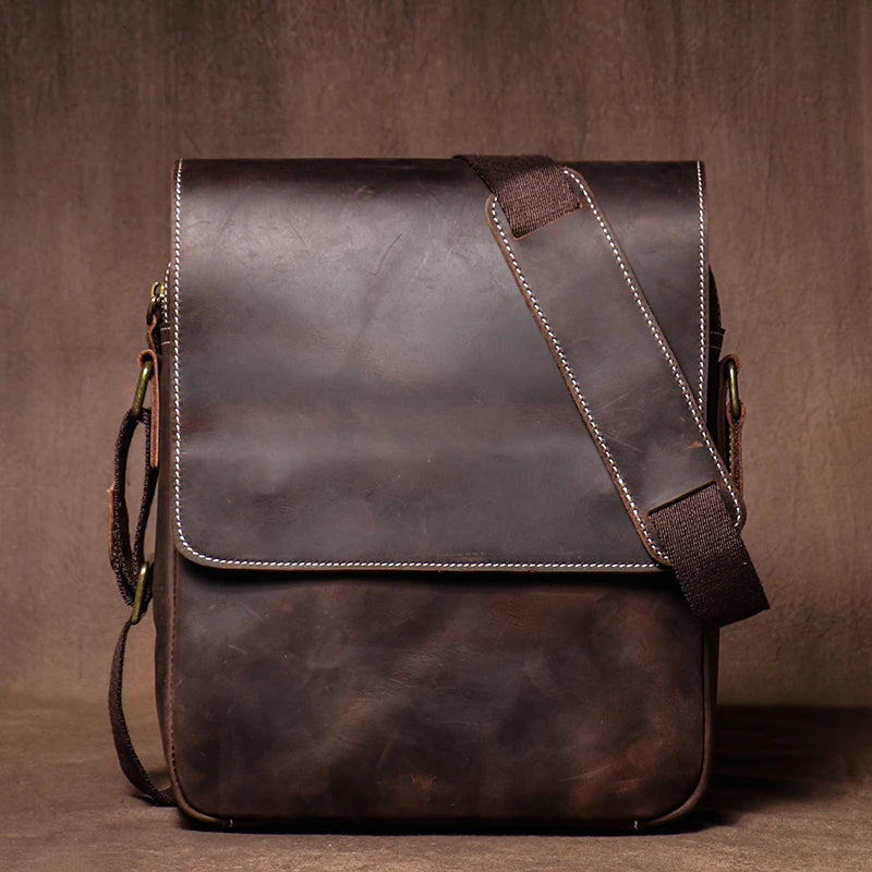 Sac à bandoulière en cuir véritable pour homme, style vintage classique à rabat, sacoche de luxe de qualité supérieure