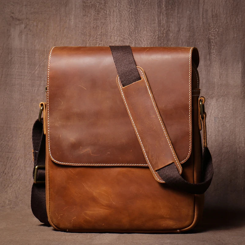 Sac à bandoulière en cuir véritable pour homme, style vintage classique à rabat, sacoche de luxe de qualité supérieure