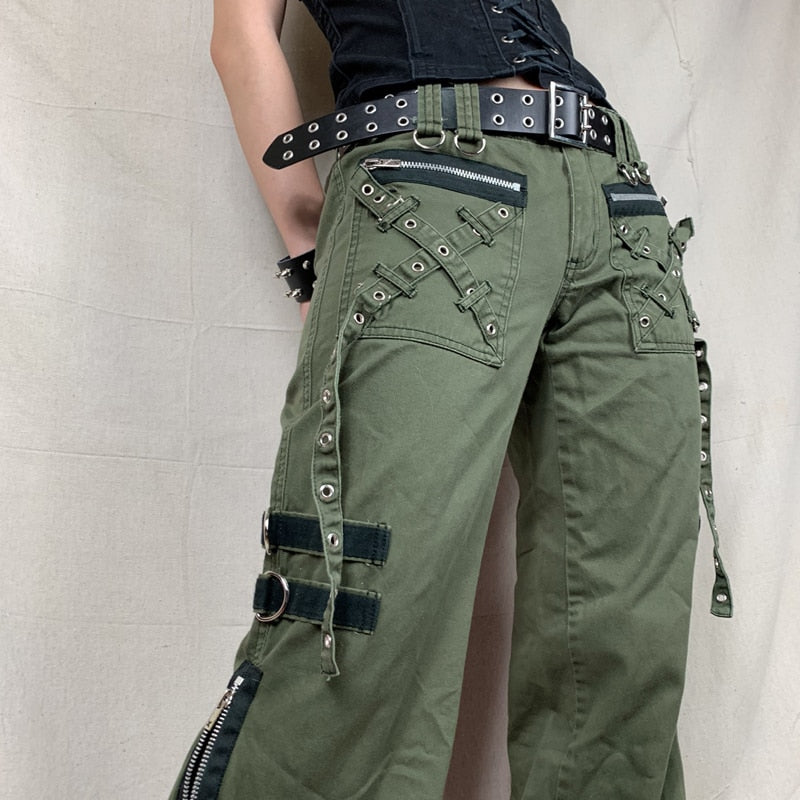 Pantalon femme gothique Punk Baggy Vintage Kawaii taille basse, pantalon Cargo Grunge