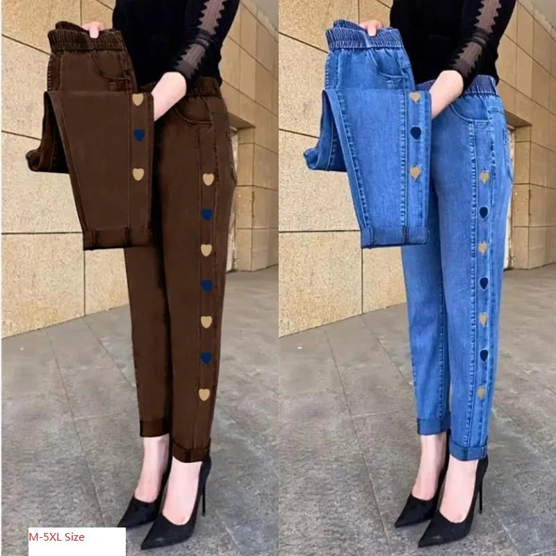 Jeans brodés élastiques taille haute 5XL Fashion Women
