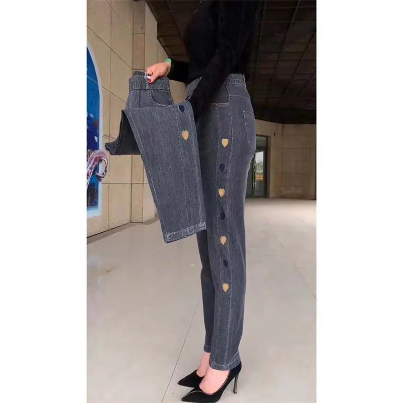 Jeans brodés élastiques taille haute 5XL Fashion Women