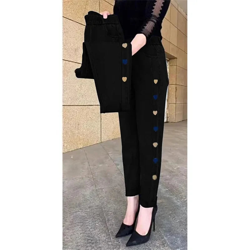 Jeans brodés élastiques taille haute 5XL Fashion Women