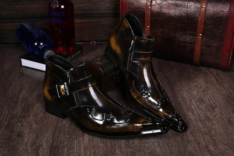 Chaussures pour hommes de style avec décoration en fer et fermeture éclair en cuir