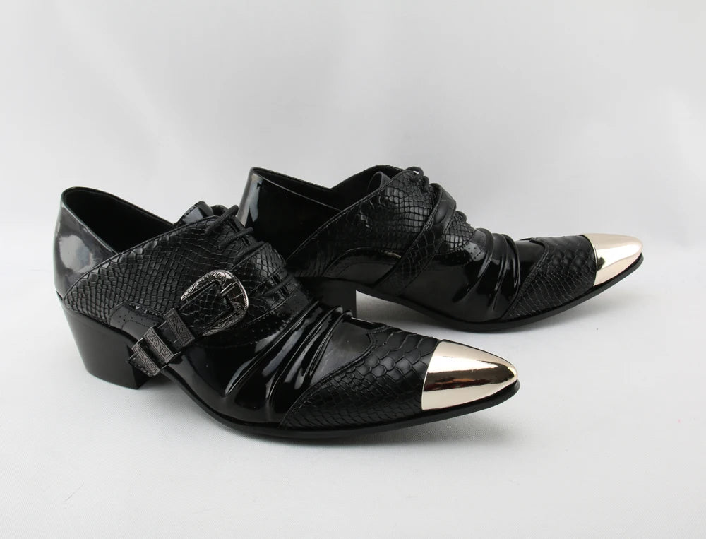 Chaussures habillées avec boucle en cuir noir métal bout pointu Oxford
