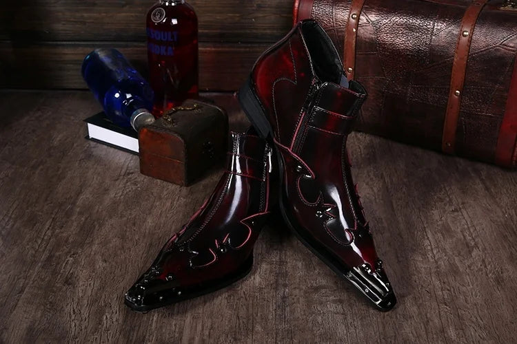 Chaussures pour hommes de style avec décoration en fer et fermeture éclair en cuir