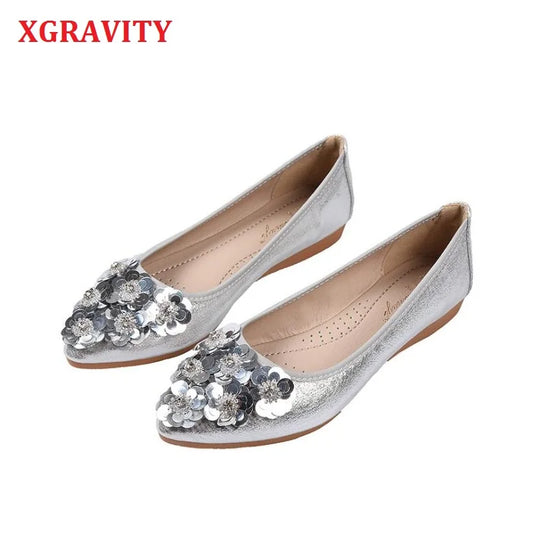 XGRAVITY concepteur Floral femmes chaussures plates élégant pliable