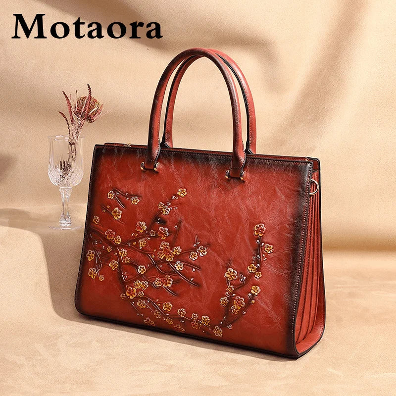 MOTAORA Vintage floral en cuir haut-poignée sacs dames grande capacité