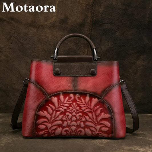 Motaora sac fait à la main Patchwork Vintage bandoulière fourre-tout sacs en cuir véritable naturel