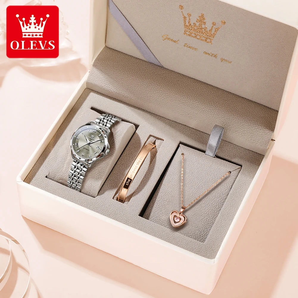 OLEVS 6702 Auto Date Mechanical Watch For Women Roman Scale Luxury Luminous Hand Clock Stainless Steel Waterproof Woman Watches