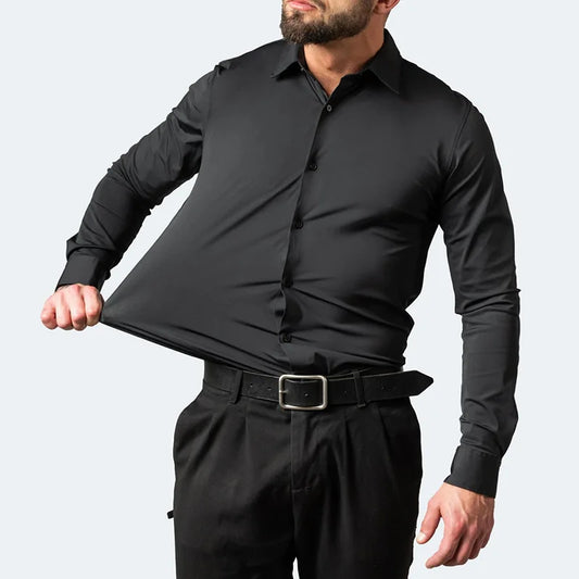 Chemise verticale mercerisée à manches longues pour hommes 6xl, force élastique, sans repassage