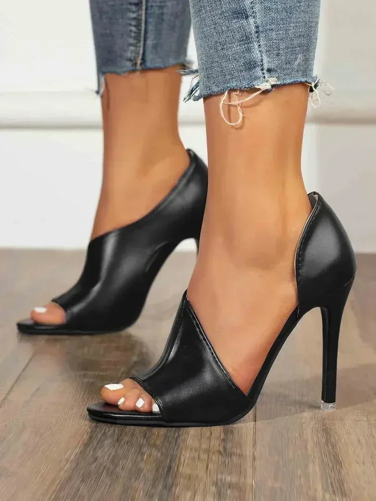 Escarpins ouverts a talons hauts noirs pour femmes chaussures a talon Matutina Chic