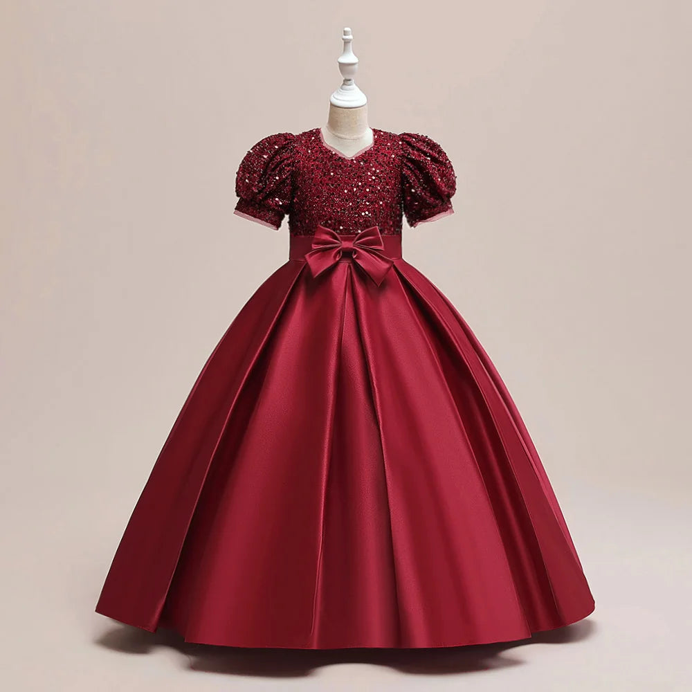 Robe de princesse élégante à paillettes pour petites filles, pour les fêtes, Noël, mariages et anniversaires (4-14 ans)