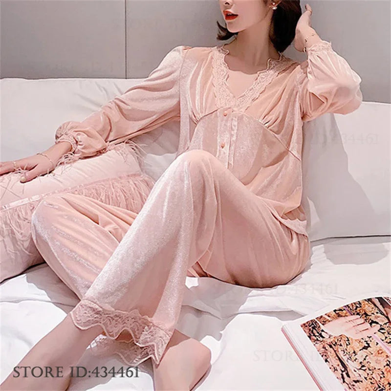 Ensemble pyjama 2 pièces en velours sexy, idéal pour l'automne et l'hiver