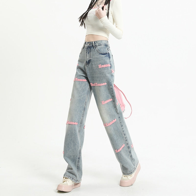 Jean droit taille haute Y2k, Streetwear Dongdaemun, pantalon Baggy en Denim Vintage