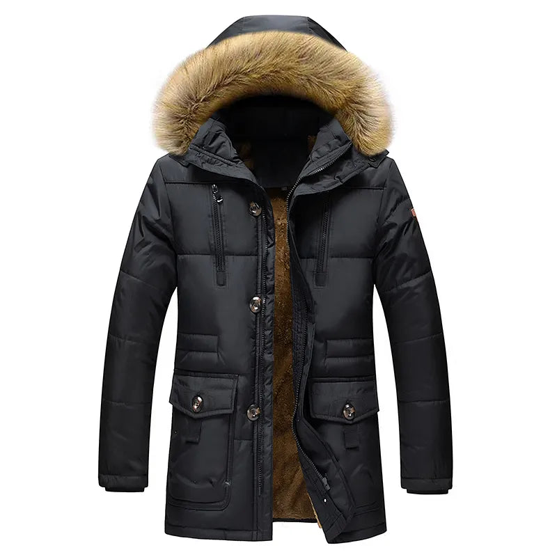 Manteau surdimensionné à capuche pour hommes, veste épaisse en coton, coupe-vent, chaud, col en peluche, coupe-vent, Parka 7XL