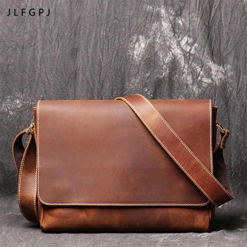 Sac à bandoulière rétro en cuir véritable pour homme, sacoche décontractée de grande capacité, style croisé