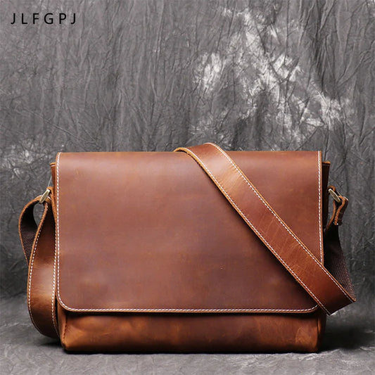 Sac à bandoulière rétro en cuir véritable pour homme, sacoche décontractée de grande capacité, style croisé