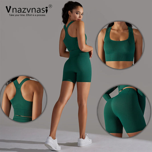 Vnazvnasi Costume de fitness sans couture Ensemble de yoga Kit de sport push-up
