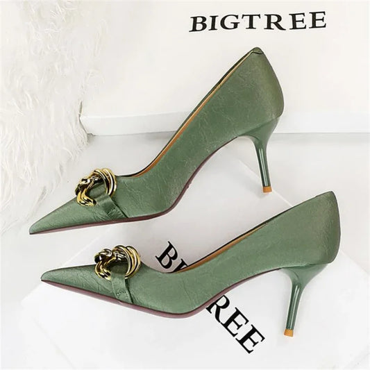 BIGTREE – escarpins à talons hauts avec boucle en métal pour femmes grande taille 42 43