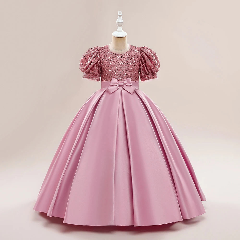 Robe de princesse élégante à paillettes pour petites filles, pour les fêtes, Noël, mariages et anniversaires (4-14 ans)