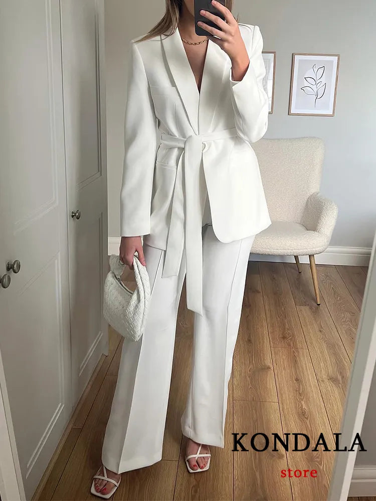 KONDALA – costume Blazer blanc pour femme, tenue de bureau, manches longues, col en V