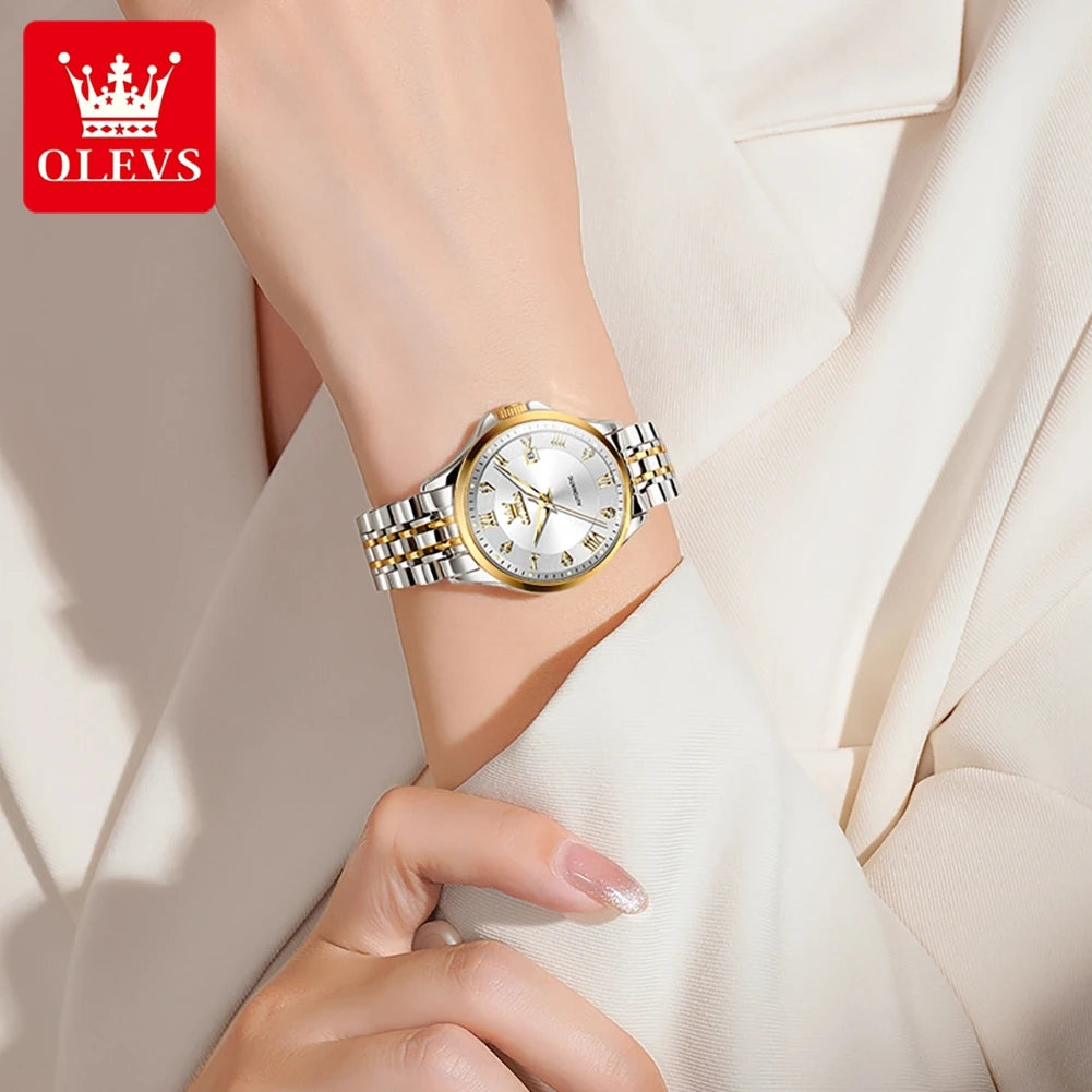OLEVS 6702 Auto Date Mechanical Watch For Women Roman Scale Luxury Luminous Hand Clock Stainless Steel Waterproof Woman Watches