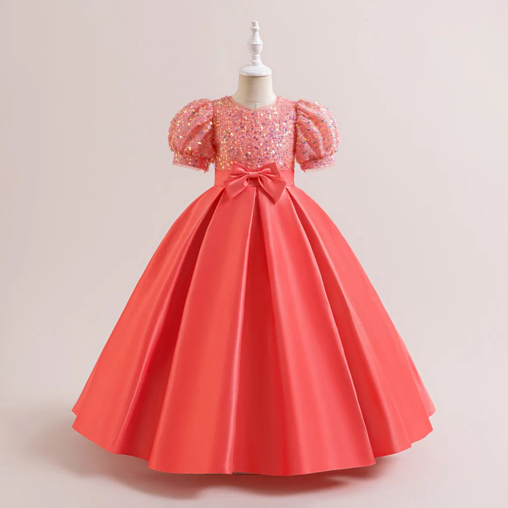 Robe de princesse élégante à paillettes pour petites filles, pour les fêtes, Noël, mariages et anniversaires (4-14 ans)