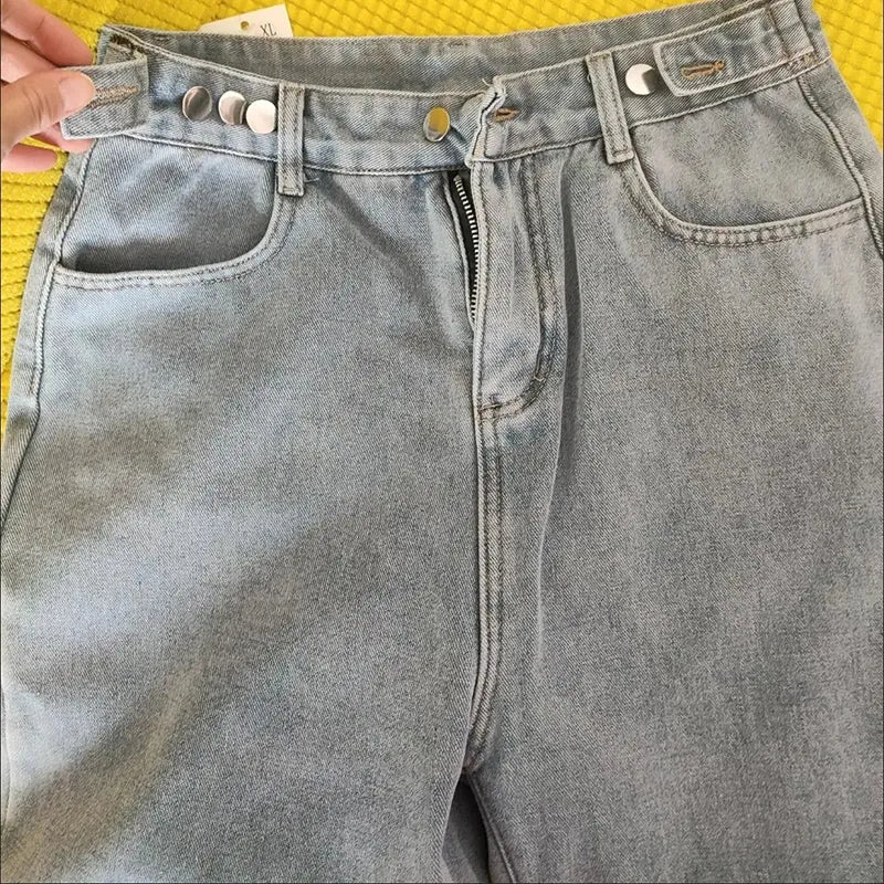 Pantalon Jean ample en velours, taille haute, jambes larges, décontracté, multi-boutons, épais et chaud