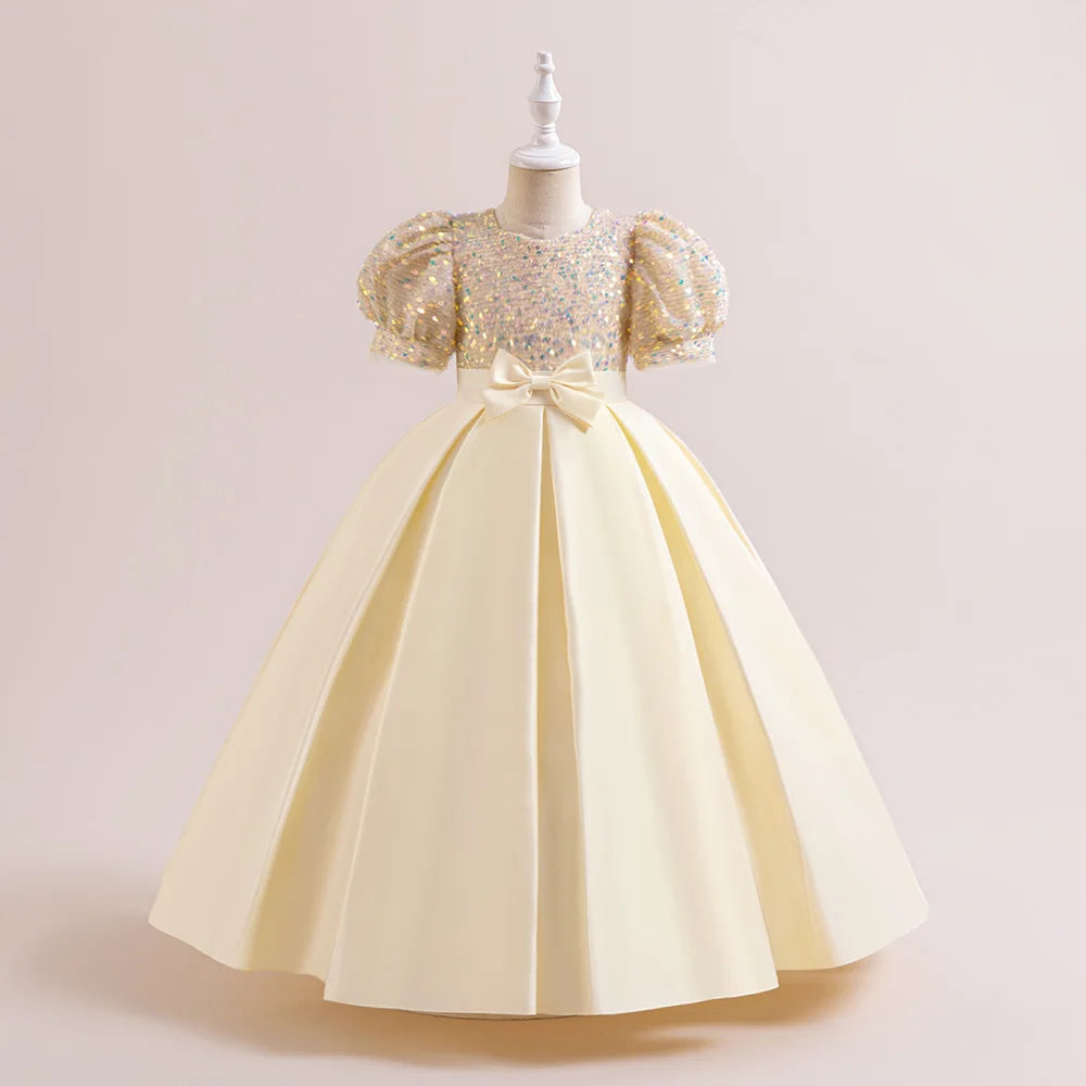 Robe de princesse élégante à paillettes pour petites filles, pour les fêtes, Noël, mariages et anniversaires (4-14 ans)