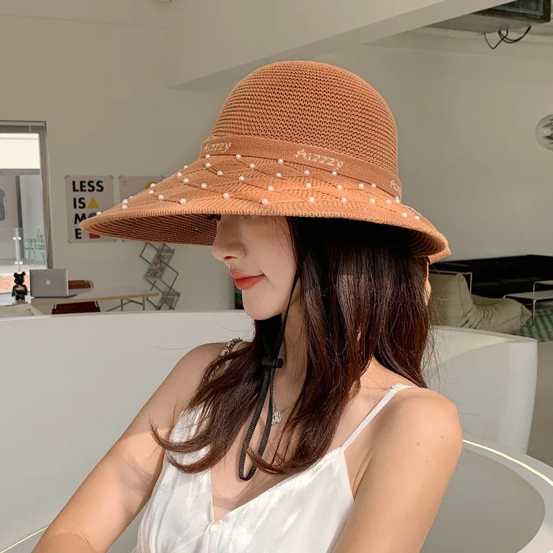 K355-Flower chapeau de paille femmes plage grand bord polyvalent parasol protection solaire
