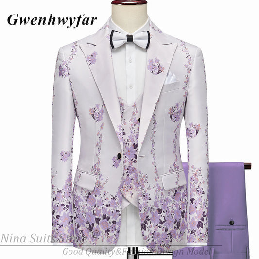 G & N – costume 3 pièces pour Homme, Blazer, magnifique motif Floral, lilas, violet, Tuxedos
