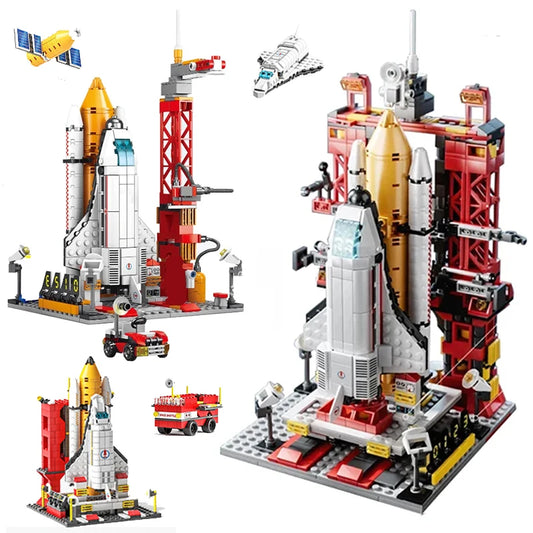 Modèle blocs de construction fusée spatiale lancement ville aérospatiale Station spatiale navette navire astronaute