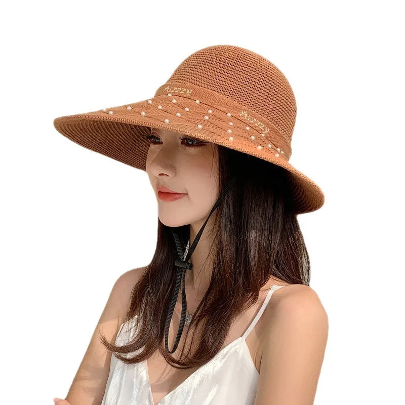 K355-Flower chapeau de paille femmes plage grand bord polyvalent parasol protection solaire