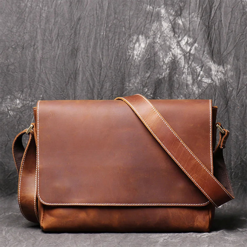 Sac à bandoulière rétro en cuir véritable pour homme, sacoche décontractée de grande capacité, style croisé
