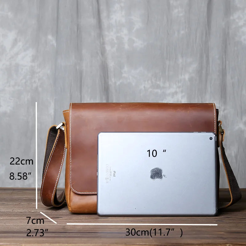 Sac à bandoulière rétro en cuir véritable pour homme, sacoche décontractée de grande capacité, style croisé