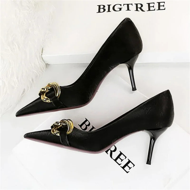 BIGTREE – escarpins à talons hauts avec boucle en métal pour femmes grande taille 42 43