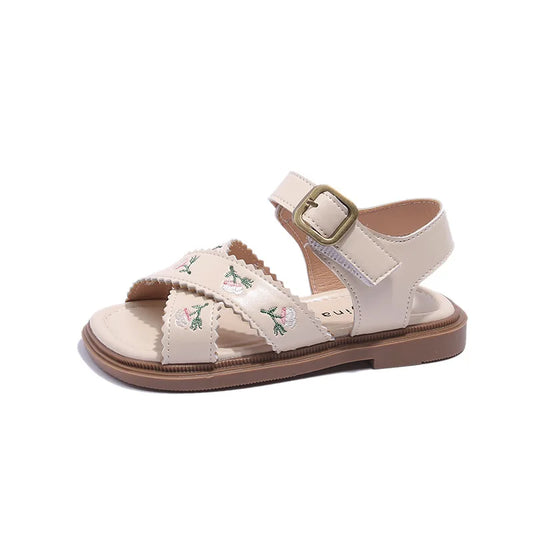Sandales d'été pour filles, chaussures de plage décontractées à fleurs brodées