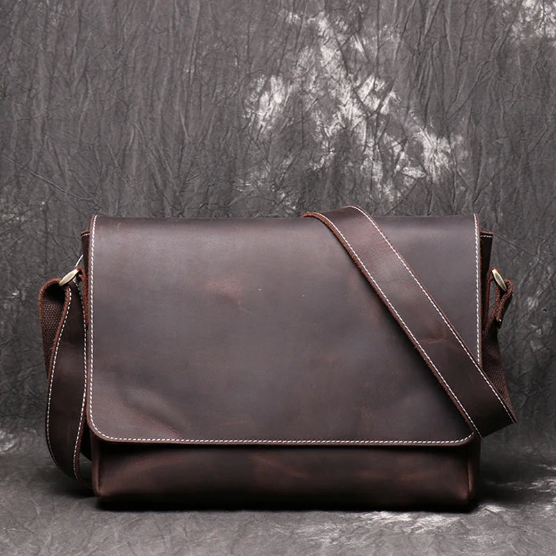 Sac à bandoulière rétro en cuir véritable pour homme, sacoche décontractée de grande capacité, style croisé