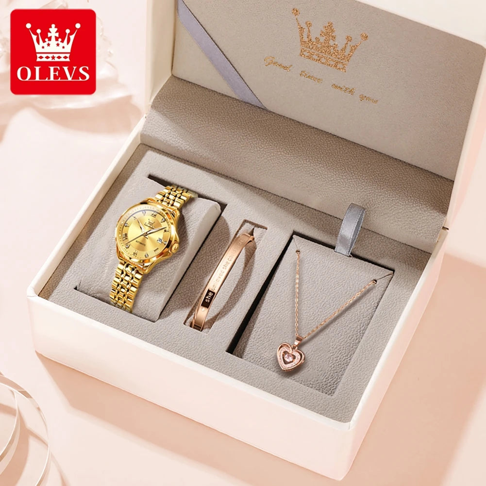OLEVS 6702 Auto Date Mechanical Watch For Women Roman Scale Luxury Luminous Hand Clock Stainless Steel Waterproof Woman Watches