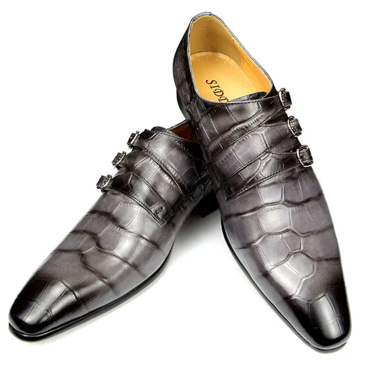 Chaussures en cuir véritable pour hommes d'affaires, mocassins gris à bout pointu