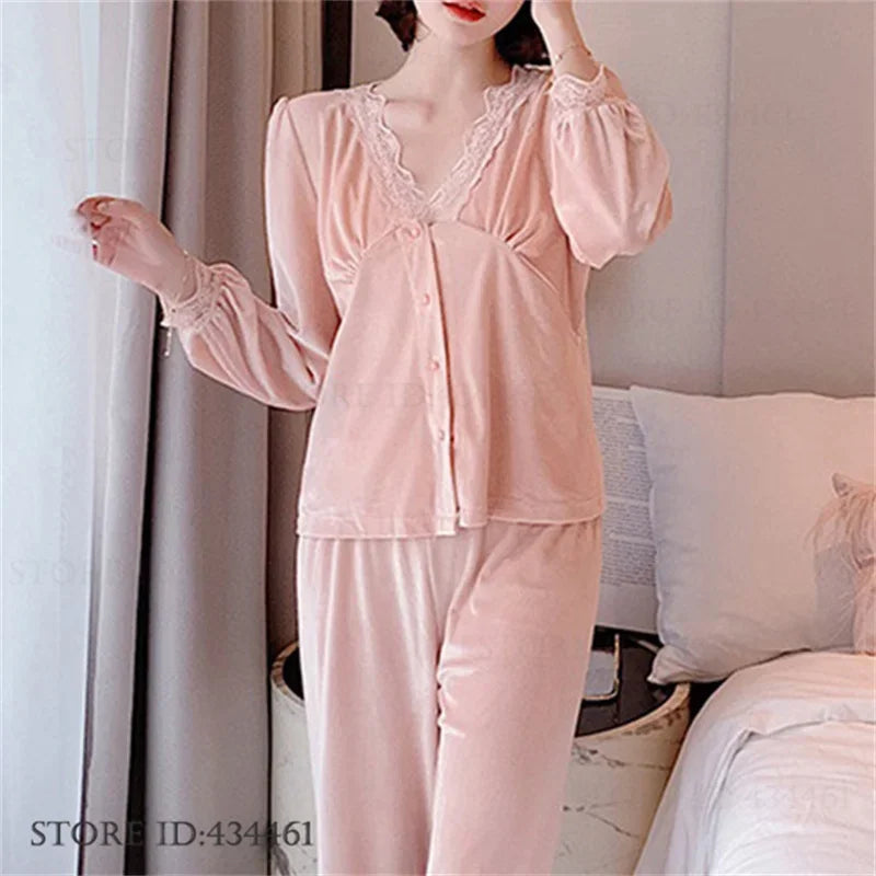 Ensemble pyjama 2 pièces en velours sexy, idéal pour l'automne et l'hiver