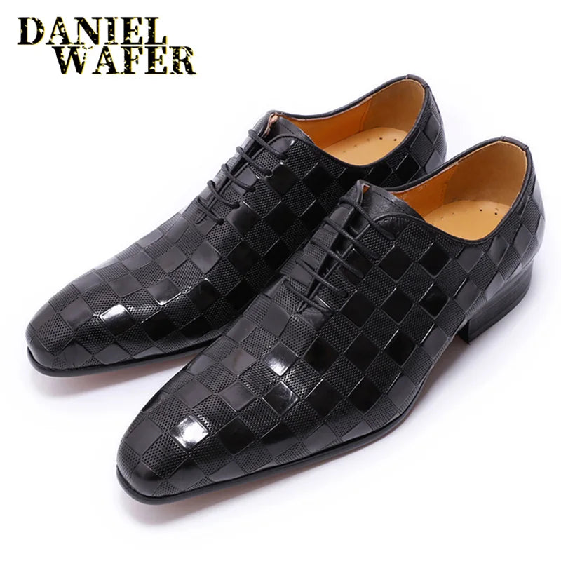 Chaussures Daniel Wafer en cuir italien de luxe hommes mode Plaid imprimé à lacets